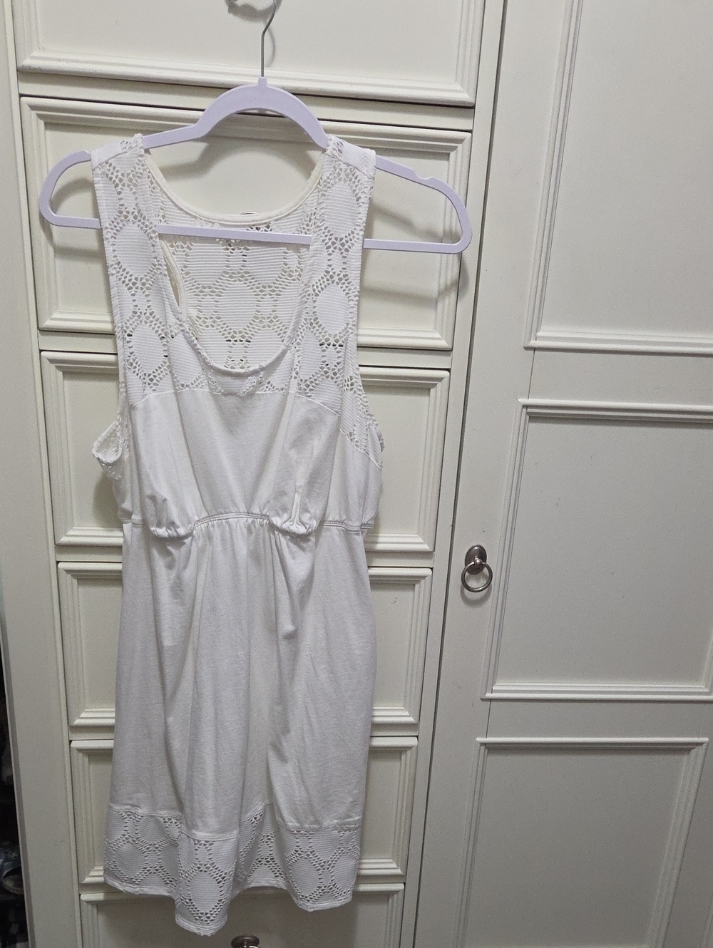 White Crochet-Detail Sleeveless NIGHTGOWN- Women